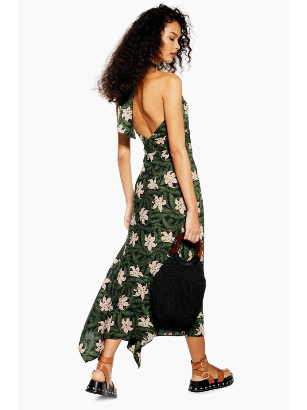 🆕TOPSHOP Hibiscus Floral Halter Midi Dress Green 10 - Picture 5 of 11